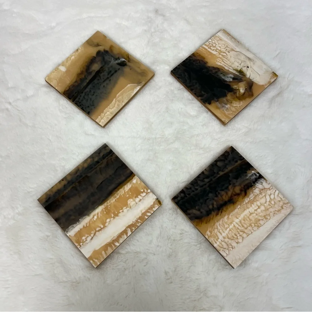 WEST ELM CORDAI SQUARE RESIN COASTERS SET OF 4 IN BROWN